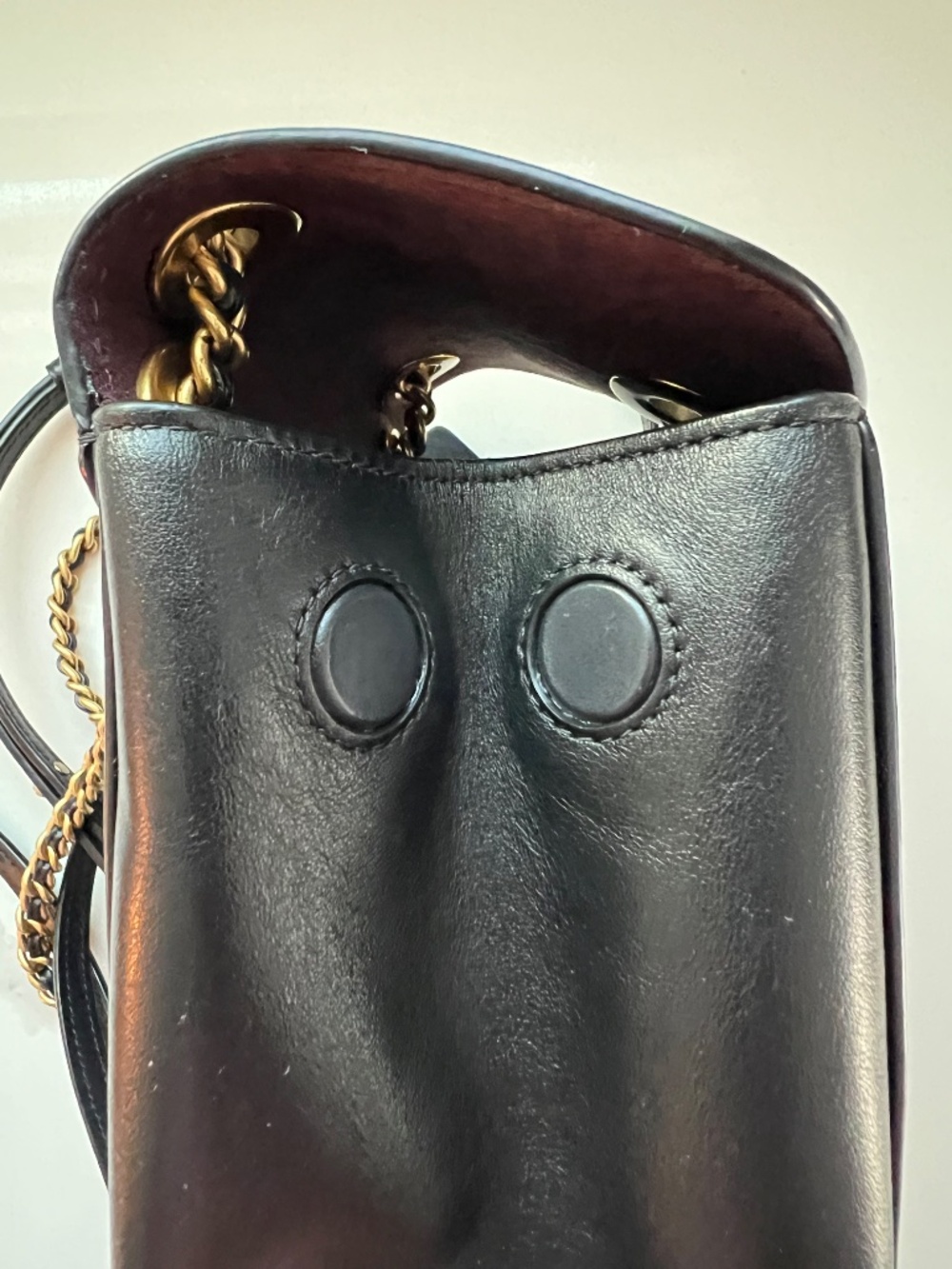 Coach Black Parker Leather Backpack Crossbody Bag Gold Chain Strap - Picture 6 of 12